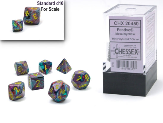 Set de 7 mini-Hedral dados Chessex Estilo Festive® Mini-hedral™ Mosaic/yellow