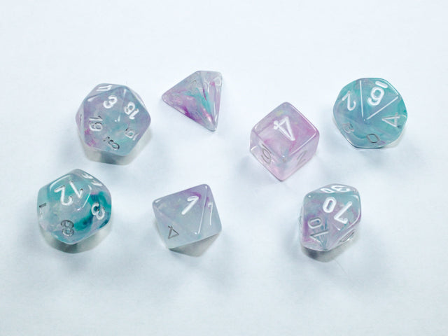 Set de 7 mini-Hedral dados Chessex Estilo Nebula® Mini-hedral™ Wisteria/white