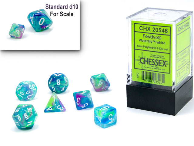 Set de 7 mini-Hedral dados Chessex Estilo Festive® Mini-hedral™ Waterlily™/white