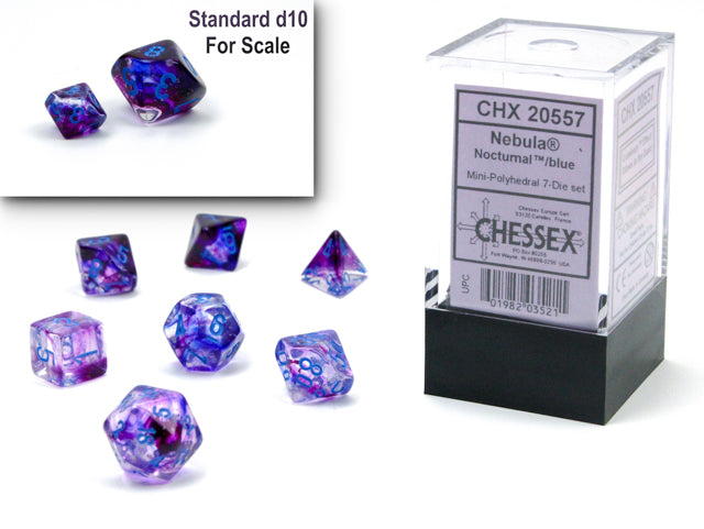 Set de 7 mini-Hedral dados Chessex Estilo Nebula® Mini-hedral™ Nocturnal™/blue Luminary™