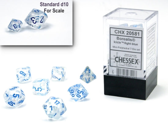 Set de 7 mini-Hedral dados Chessex Estilo Borealis® Mini-hedral™ Icicle™/light blue Luminary™