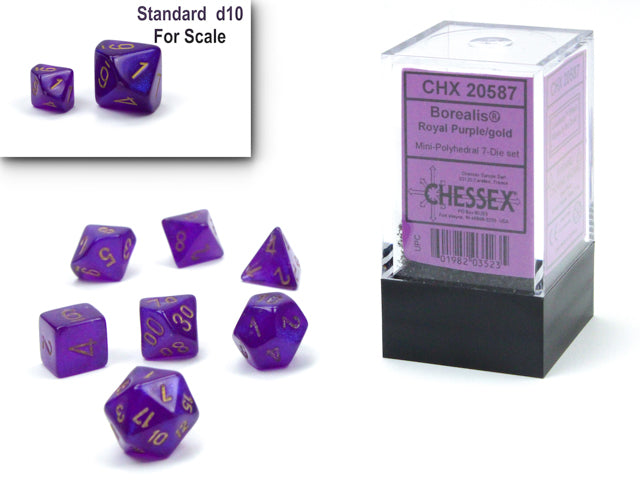 Set de 7 mini-Hedral dados Chessex Estilo Borealis® Mini-hedral™ Royal Purple/gold Luminary™