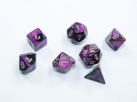 Set de 7 mini-Hedral dados Chessex Estilo Gemini® Mini-hedral™ Black-Purple/gold