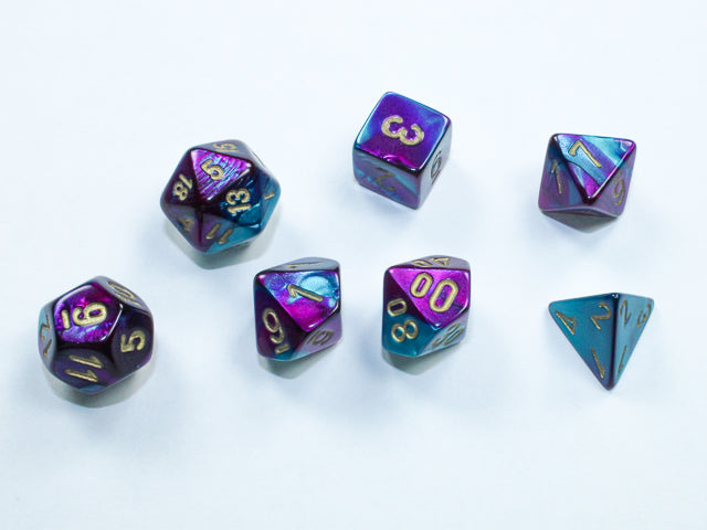 Set de 7 mini-Hedral dados Chessex Estilo Gemini® Mini-hedral™ Purple-Teal/gold