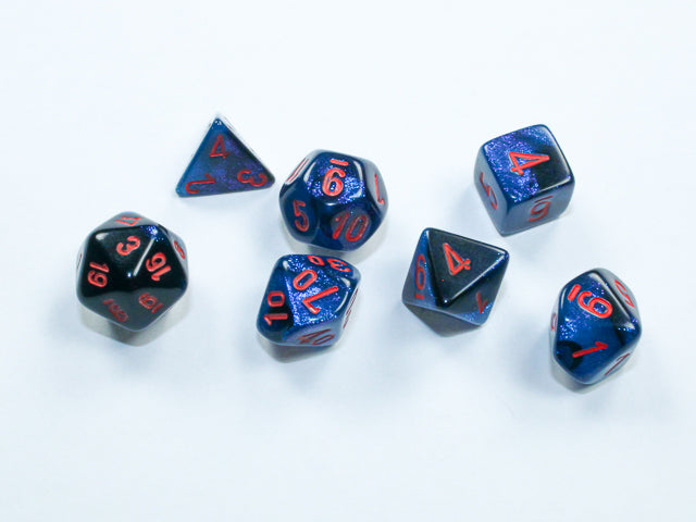 Set de 7 mini-Hedral dados Chessex Estilo Gemini® Mini-hedral™ Black-Starlight™/red