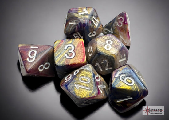 Set de 7 mini-Hedral dados Chessex Estilo Translucent Mini-hedral™ Purple/white