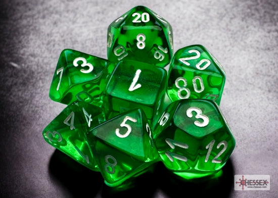 Set de 7 mini-Hedral dados Chessex Estilo Translucent Mini-hedral™ Green/white