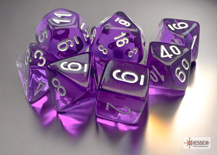 Set de 7 mini-Hedral dados Chessex Estilo Translucent Mini-hedral™ Purple/white