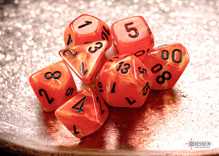 Set de 7 mini-Hedral dados Chessex Estilo Marble Mini-hedral™ Oxi-Copper™/white